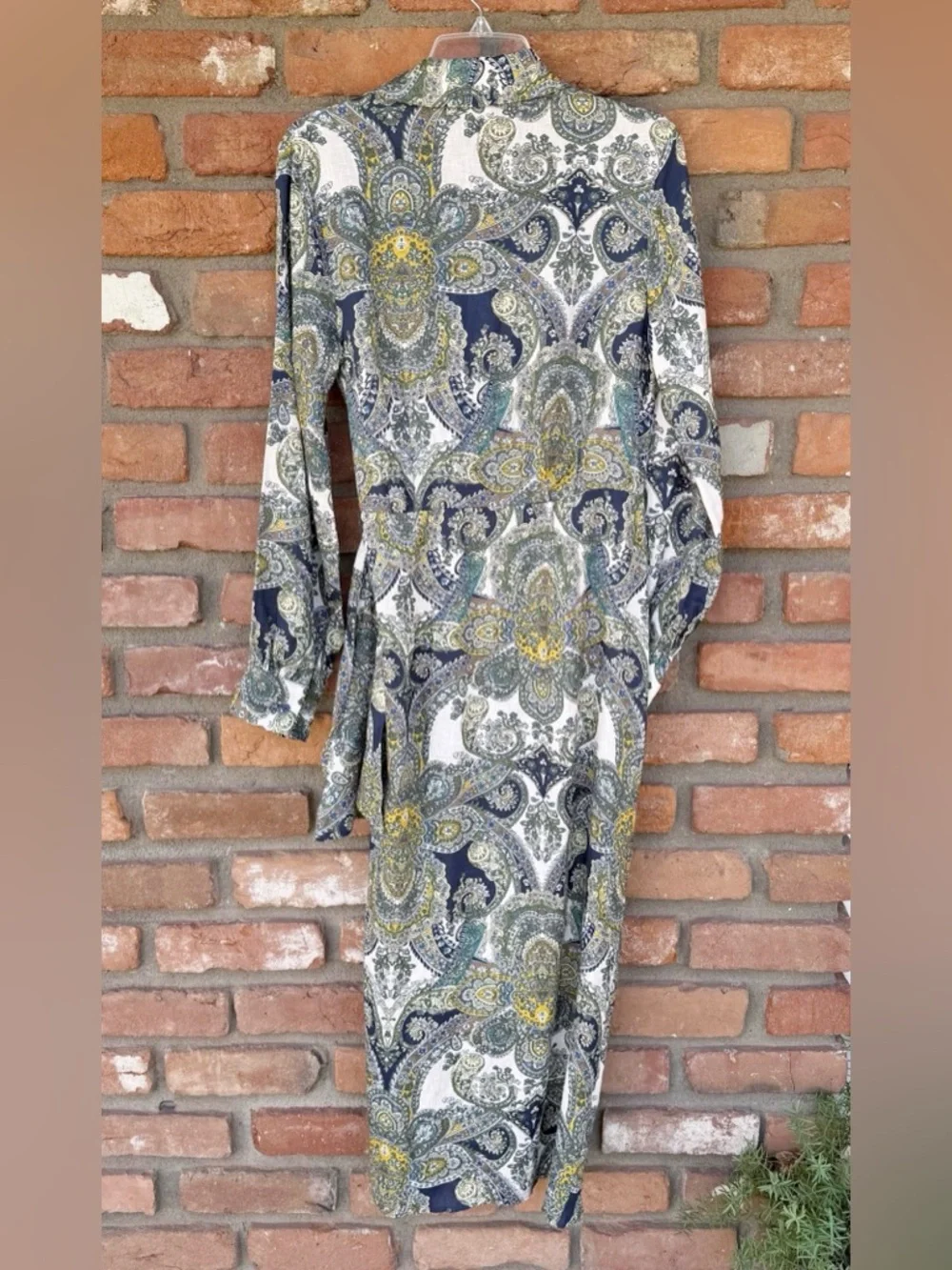 Magaschoni Oceanic Paisley 100% Linen Wrap Dress Resort, Vacation, Summer - Picture 9 of 10